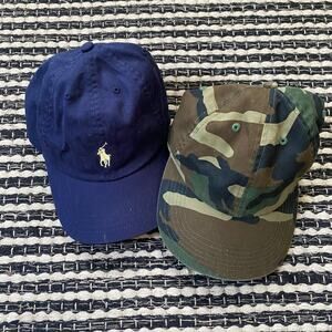🌿Boys Kids 2P Navy Polo Green Camo Baseball Cap Hat Lot Bundle OS